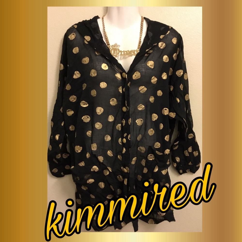 Black/Gold Foil Polka Dot Sheer Hooded Top ~ OSFA